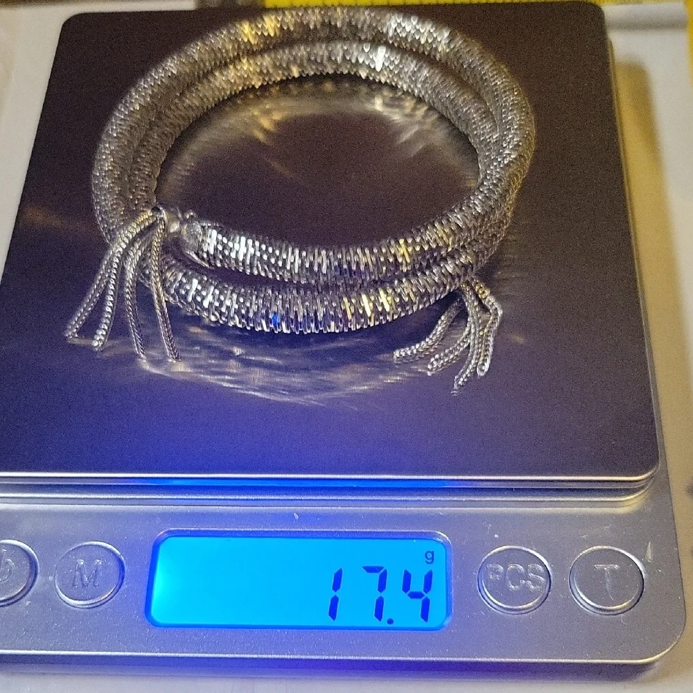 Adjustable Silver Tone Tassel Bracelet One Size Fits Most Memory Wire